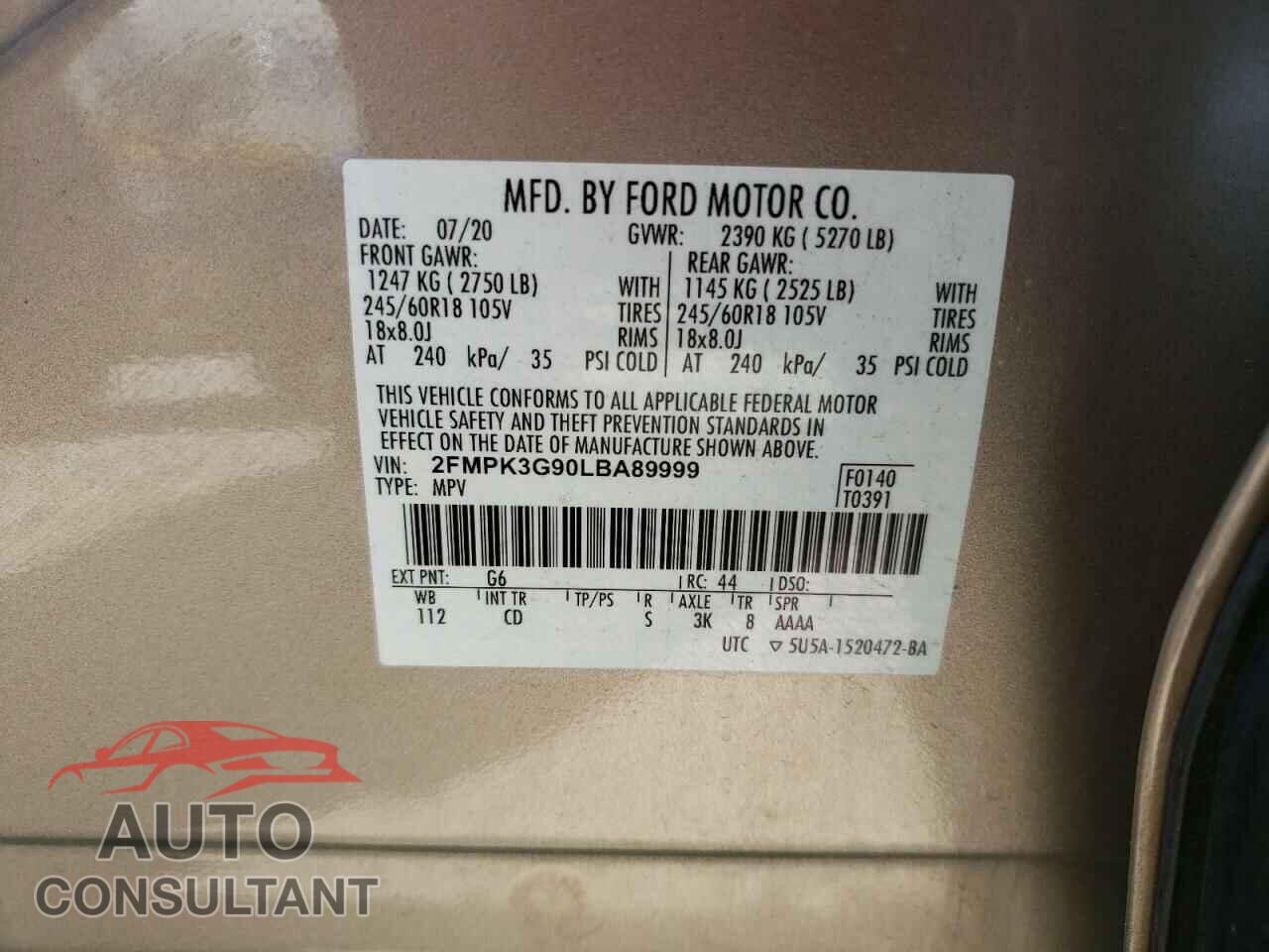 FORD EDGE 2020 - 2FMPK3G90LBA89999