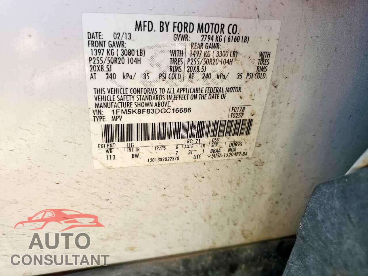FORD EXPLORER 2013 - 1FM5K8F83DGC16686