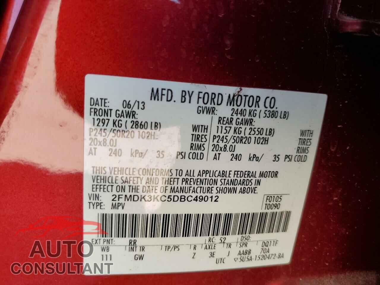 FORD EDGE 2013 - 2FMDK3KC5DBC49012