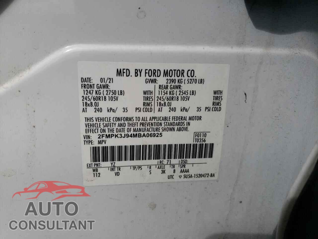 FORD EDGE 2021 - 2FMPK3J94MBA06925