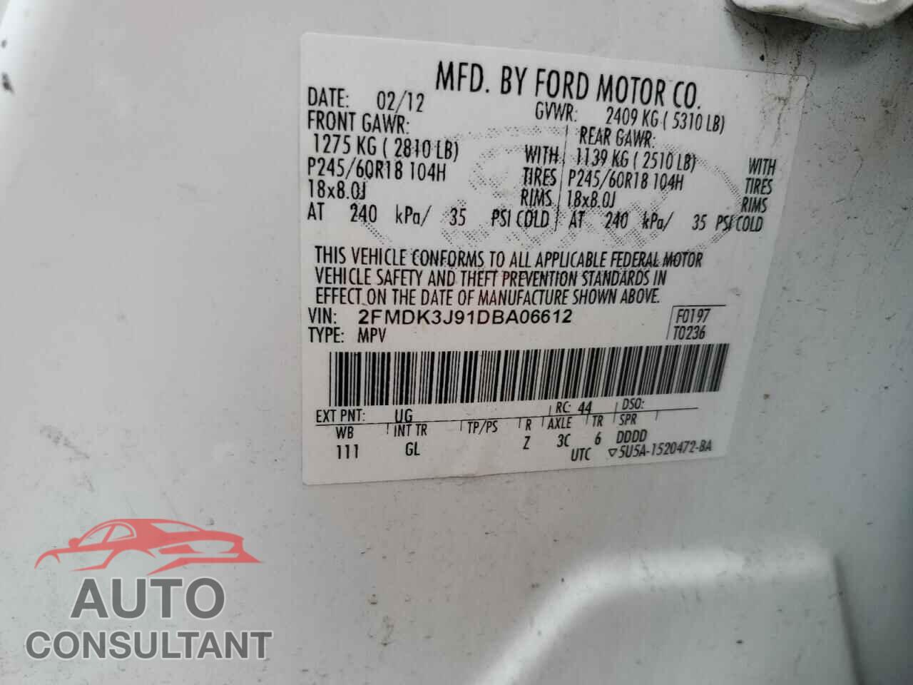 FORD EDGE 2013 - 2FMDK3J91DBA06612