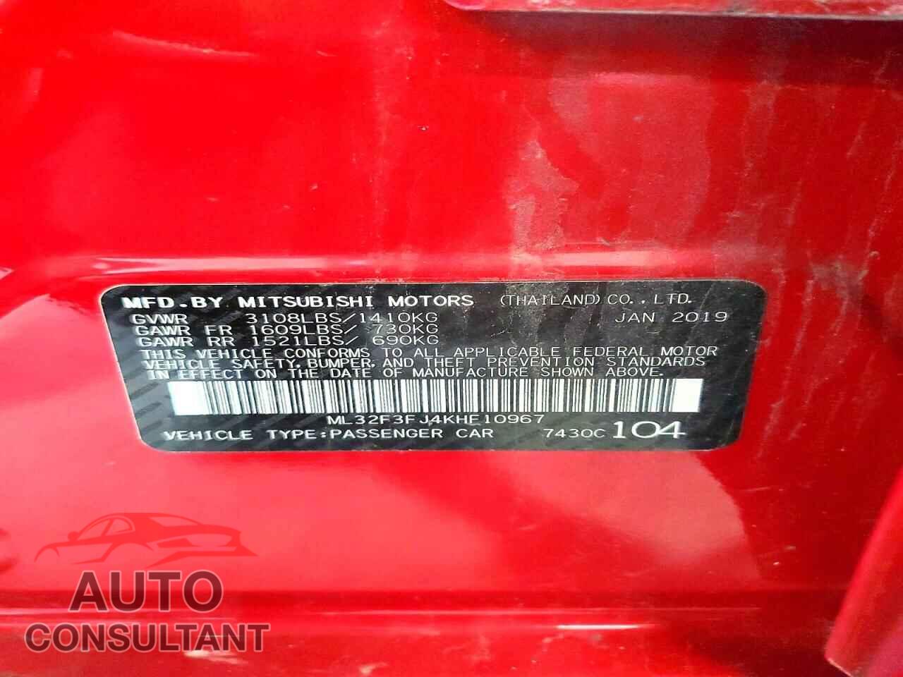 MITSUBISHI MIRAGE 2019 - ML32F3FJ4KHF10967