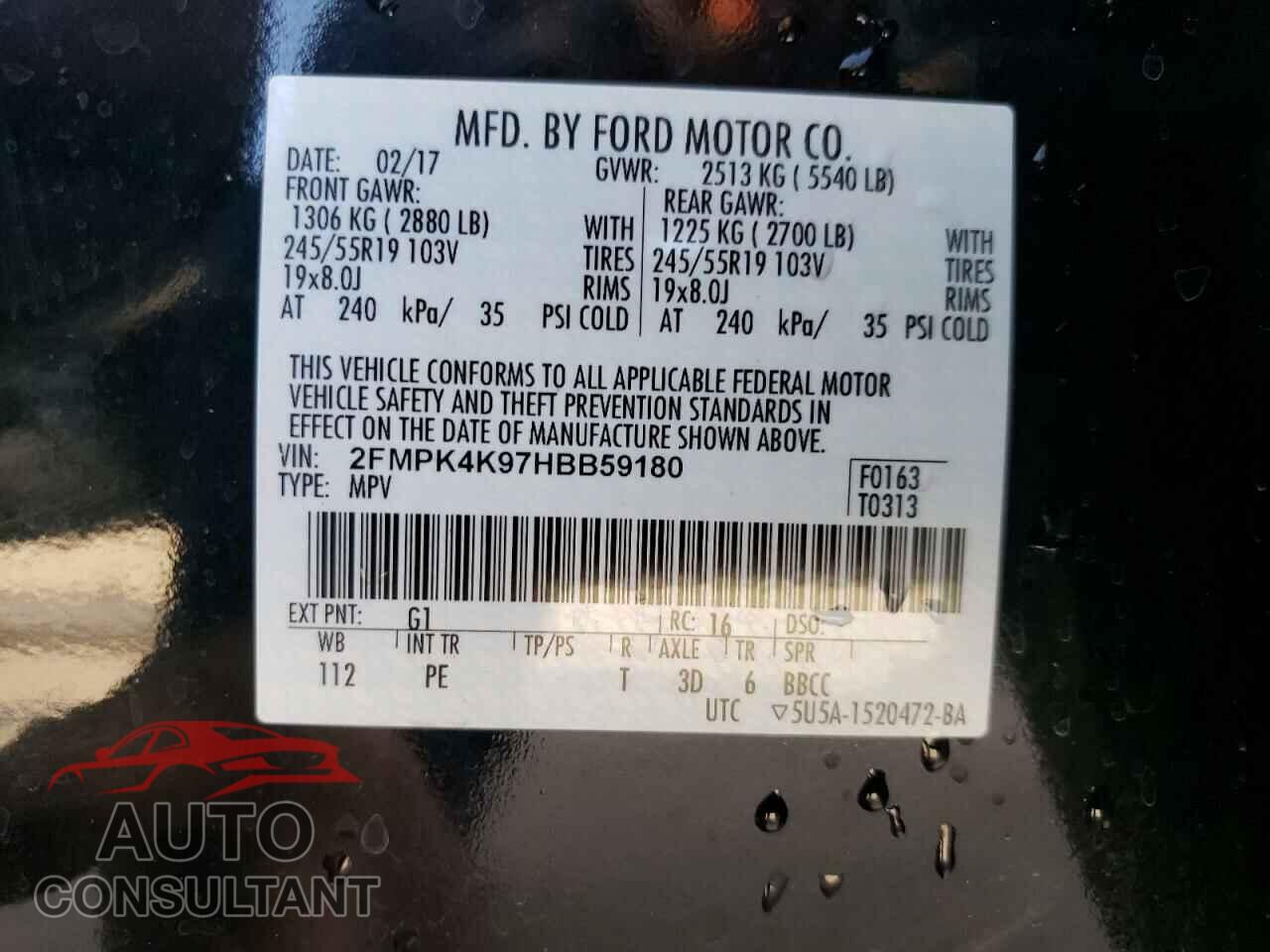 FORD EDGE 2017 - 2FMPK4K97HBB59180