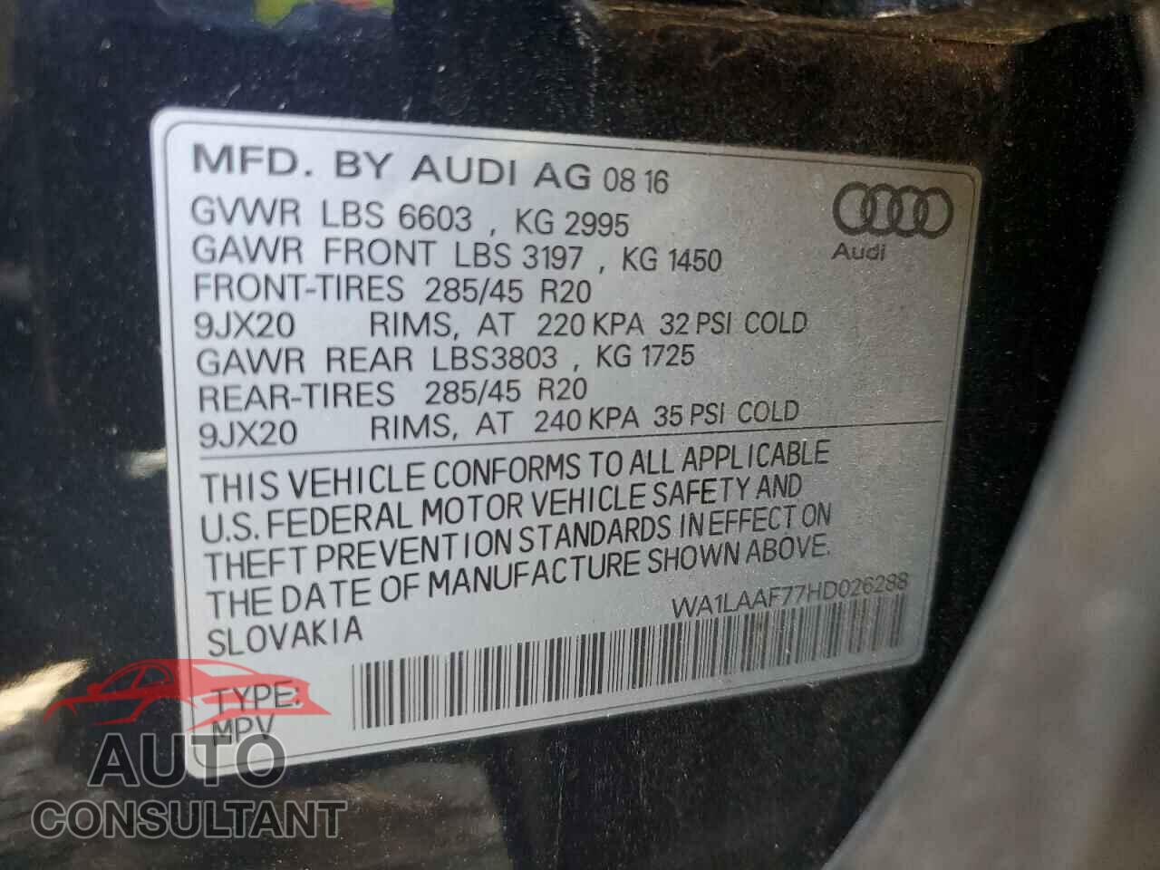 AUDI Q7 2017 - WA1LAAF77HD026288