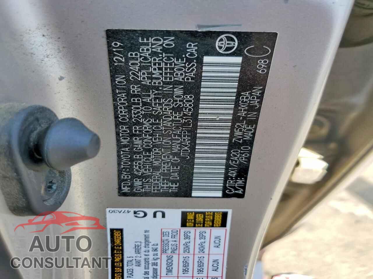 TOYOTA PRIUS 2020 - JTDKARFP1L3145808