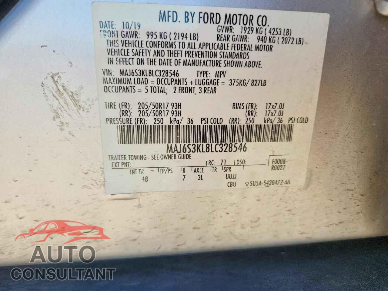 FORD ECOSPORT 2020 - MAJ6S3KL8LC328546