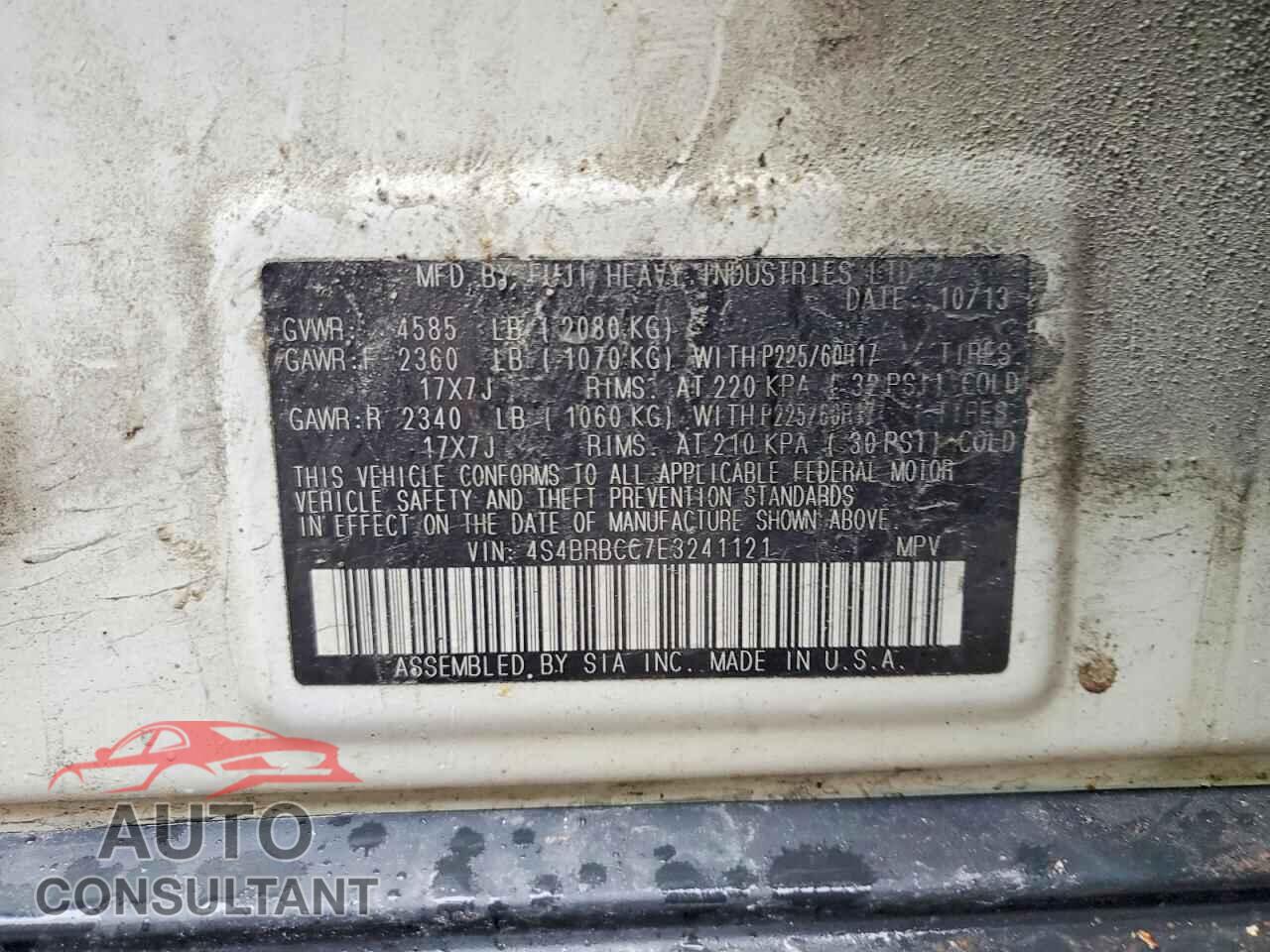 SUBARU OUTBACK 2014 - 4S4BRBCC7E3241121