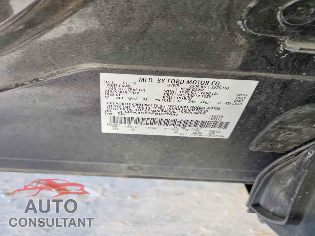 FORD EDGE 2015 - 2FMPK4K83FBB77647