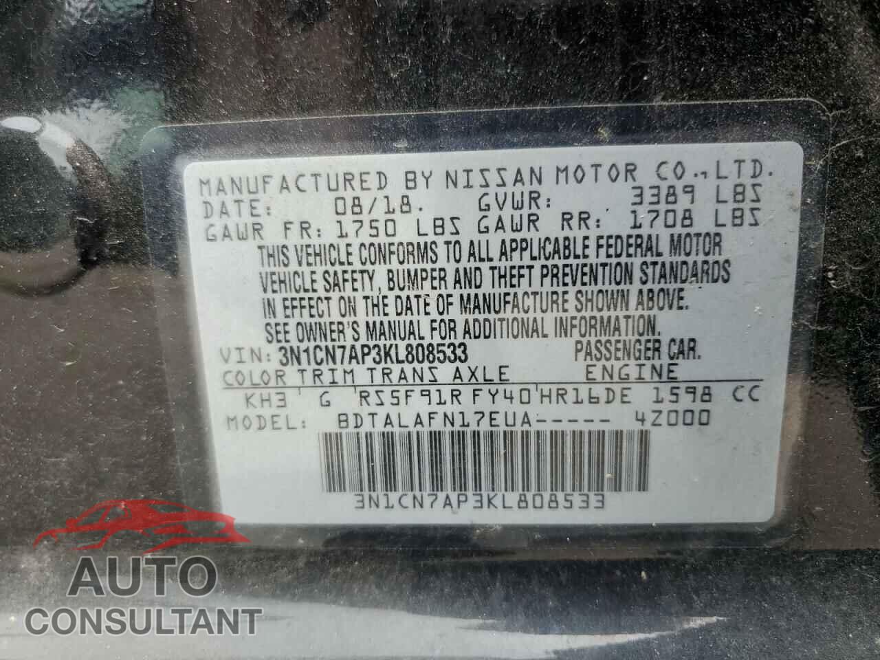 NISSAN VERSA 2019 - 3N1CN7AP3KL808533