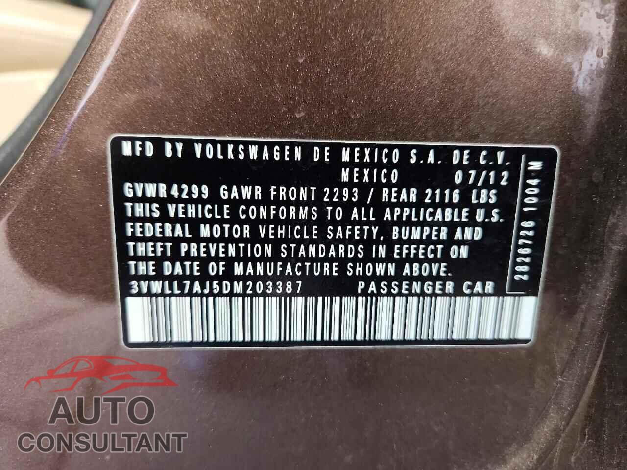 VOLKSWAGEN JETTA 2013 - 3VWLL7AJ5DM203387