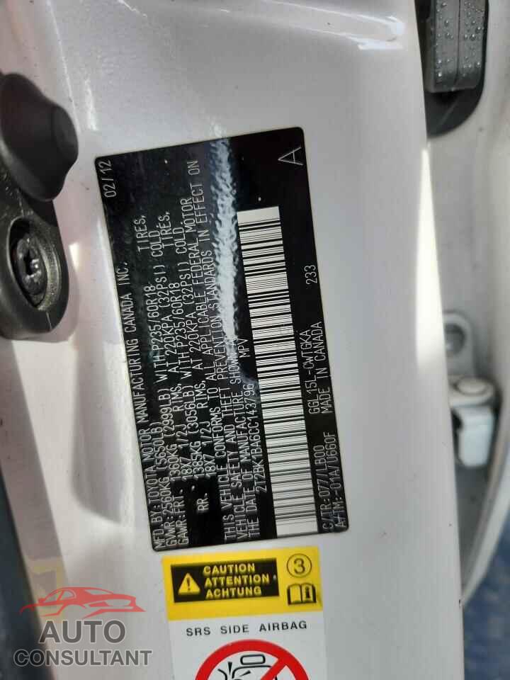 LEXUS RX350 2012 - 2T2BK1BA6CC143796
