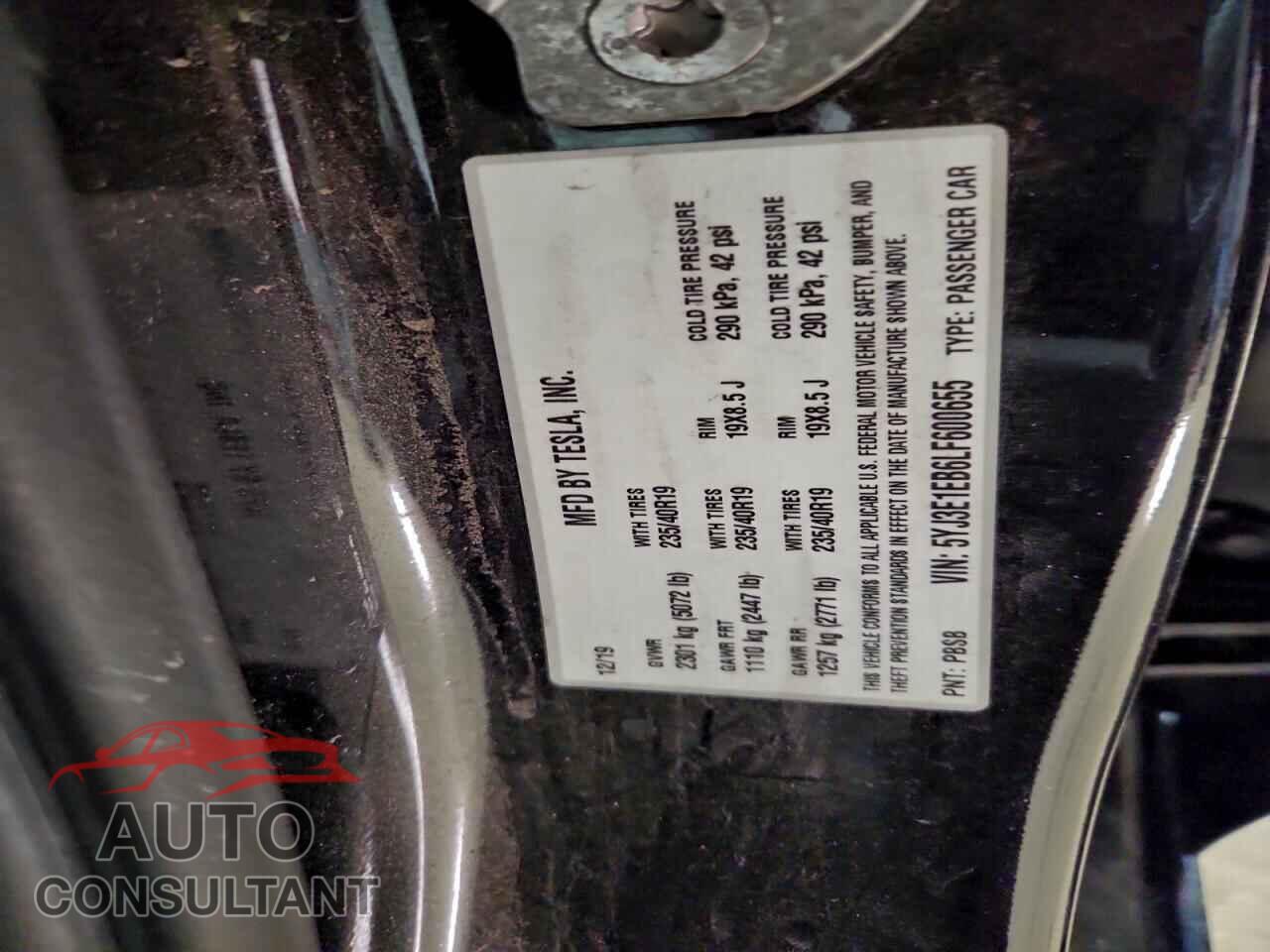 TESLA MODEL 3 2020 - 5YJ3E1EB6LF600655