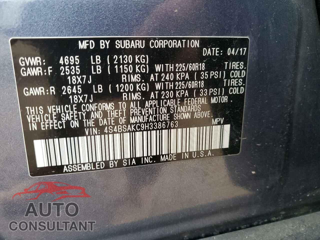 SUBARU OUTBACK 2017 - 4S4BSAKC9H3386763