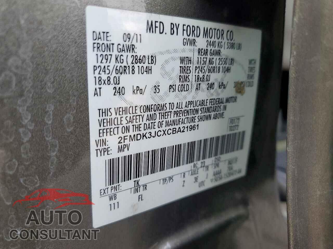 FORD EDGE 2012 - 2FMDK3JCXCBA21961