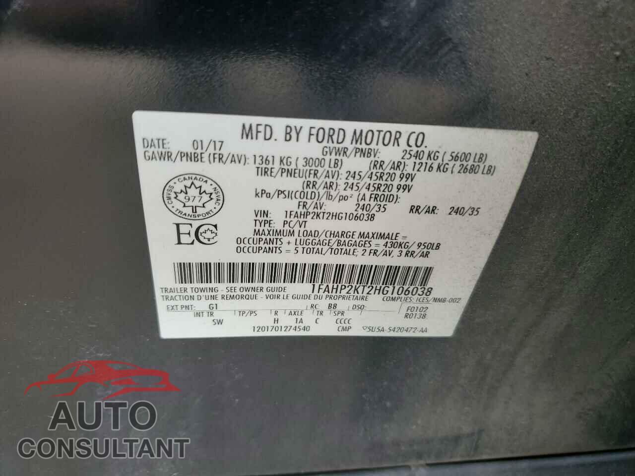 FORD TAURUS 2017 - 1FAHP2KT2HG106038