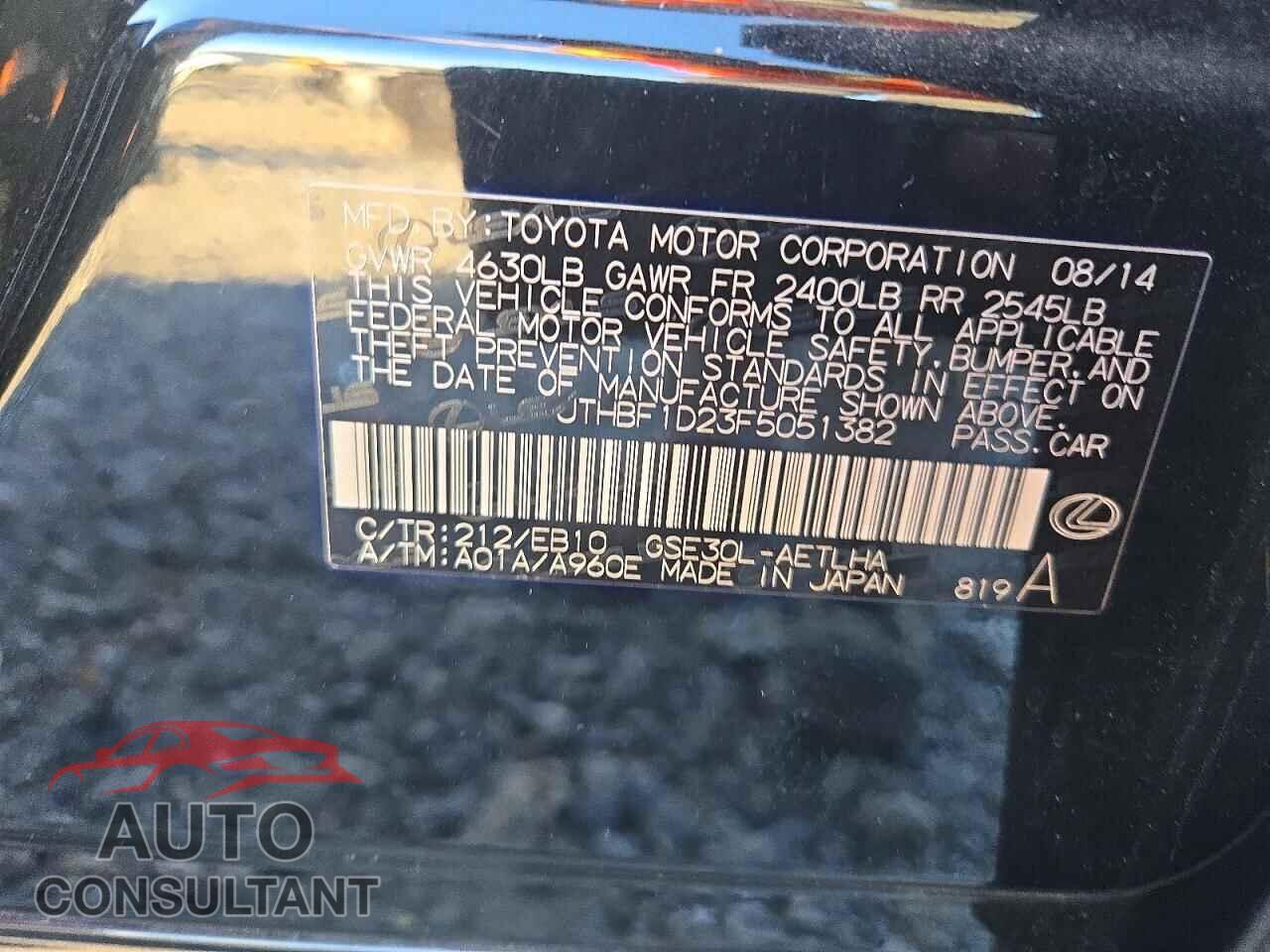 LEXUS IS 2015 - JTHBF1D23F5051382