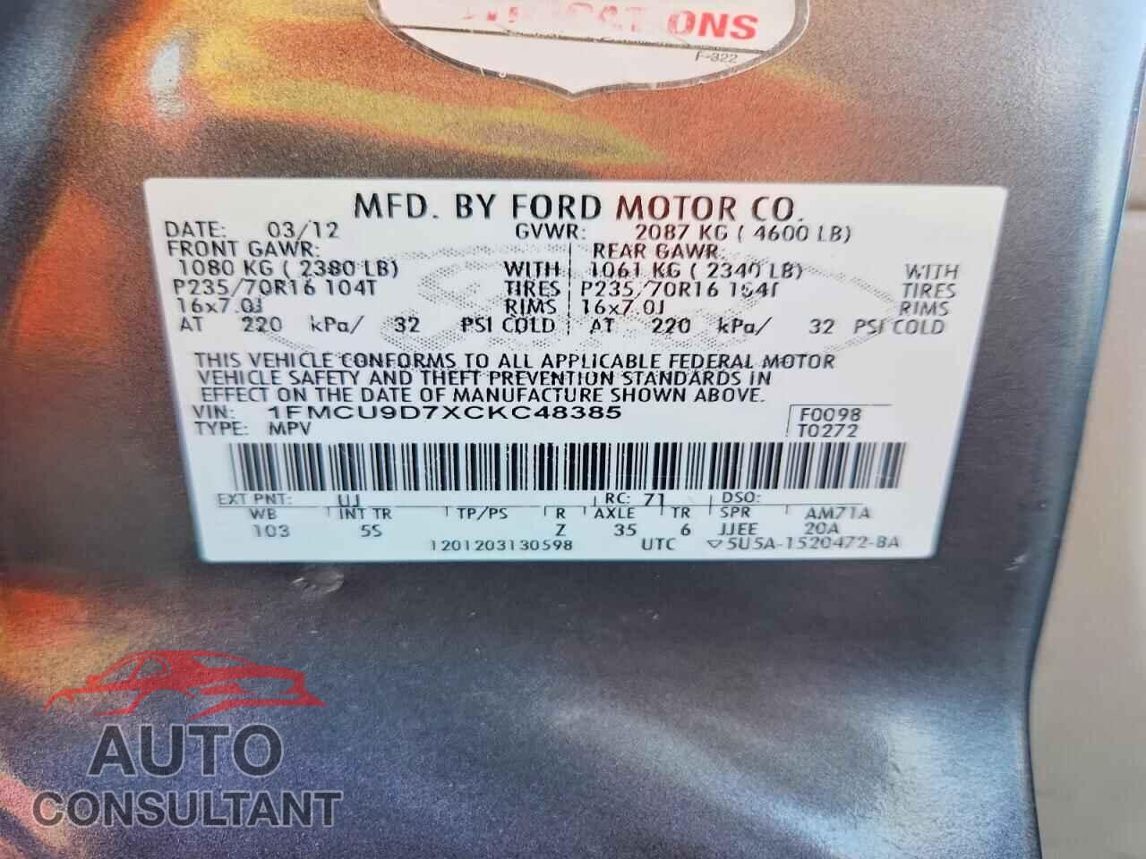 FORD ESCAPE 2012 - 1FMCU9D7XCKC48385