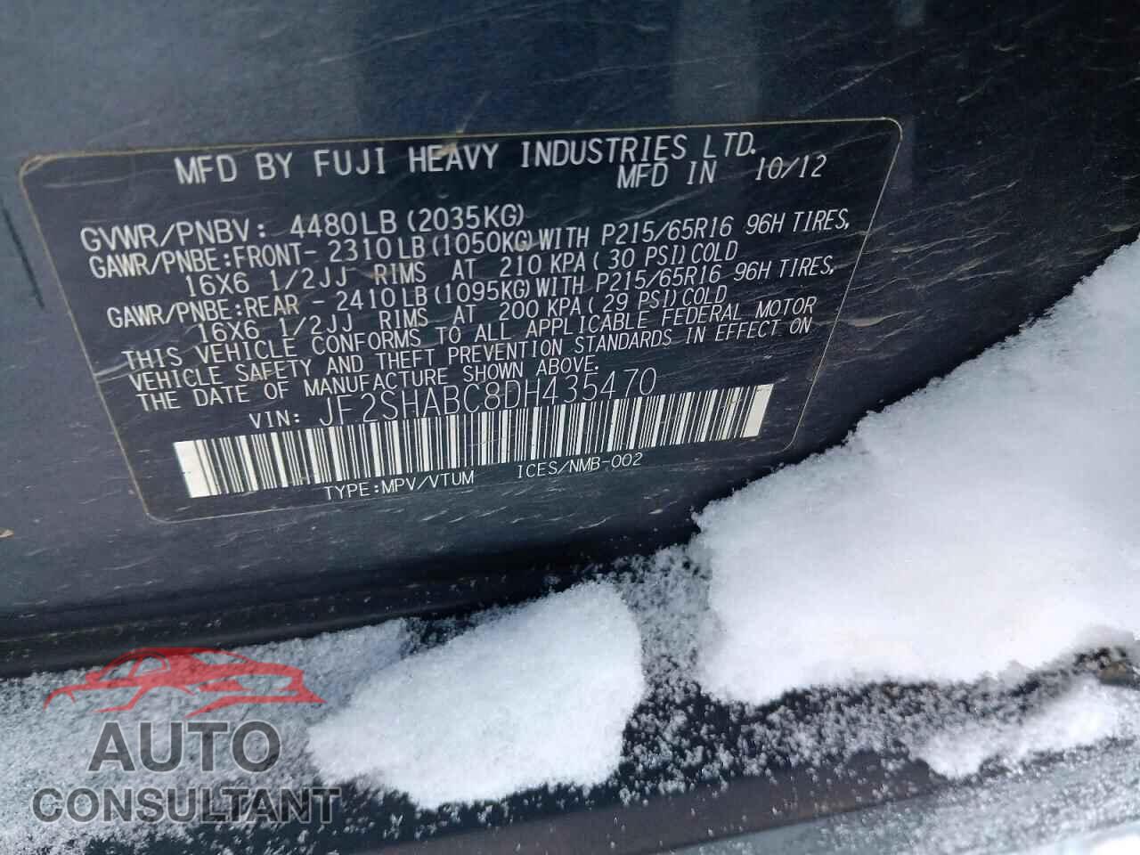 SUBARU FORESTER 2013 - JF2SHABC8DH435470
