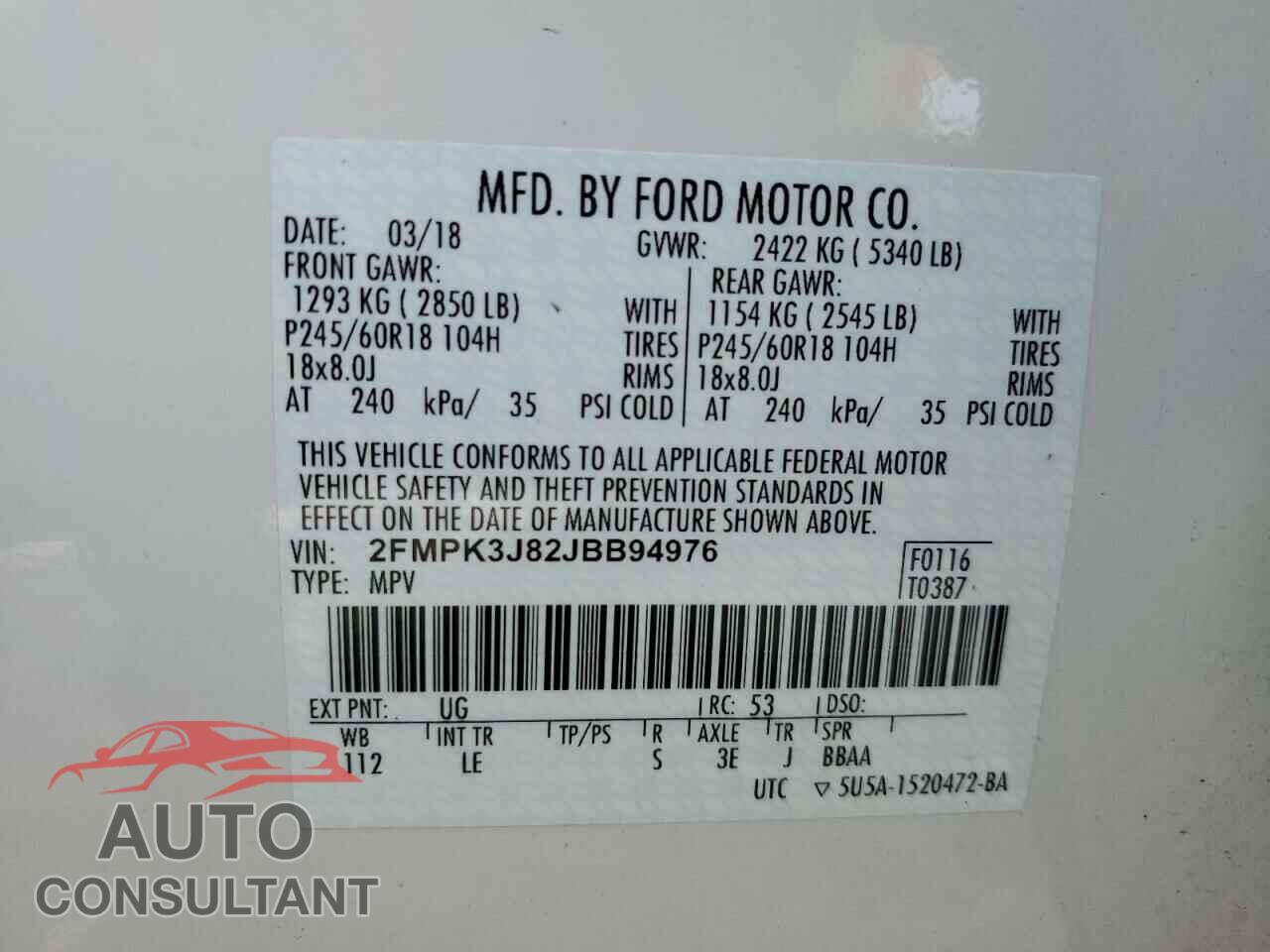 FORD EDGE 2018 - 2FMPK3J82JBB94976