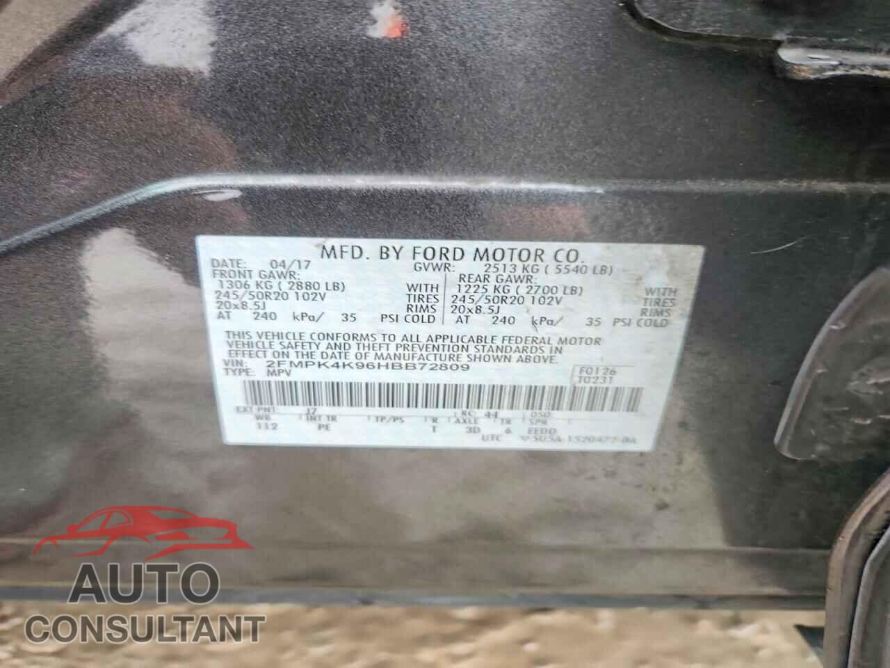 FORD EDGE 2017 - 2FMPK4K96HBB72809