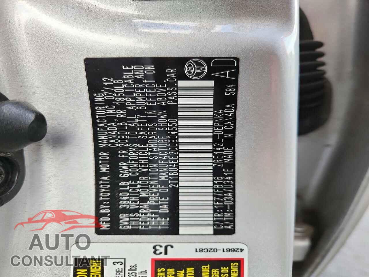 TOYOTA COROLLA 2012 - 2T1BU4EE2CC904550