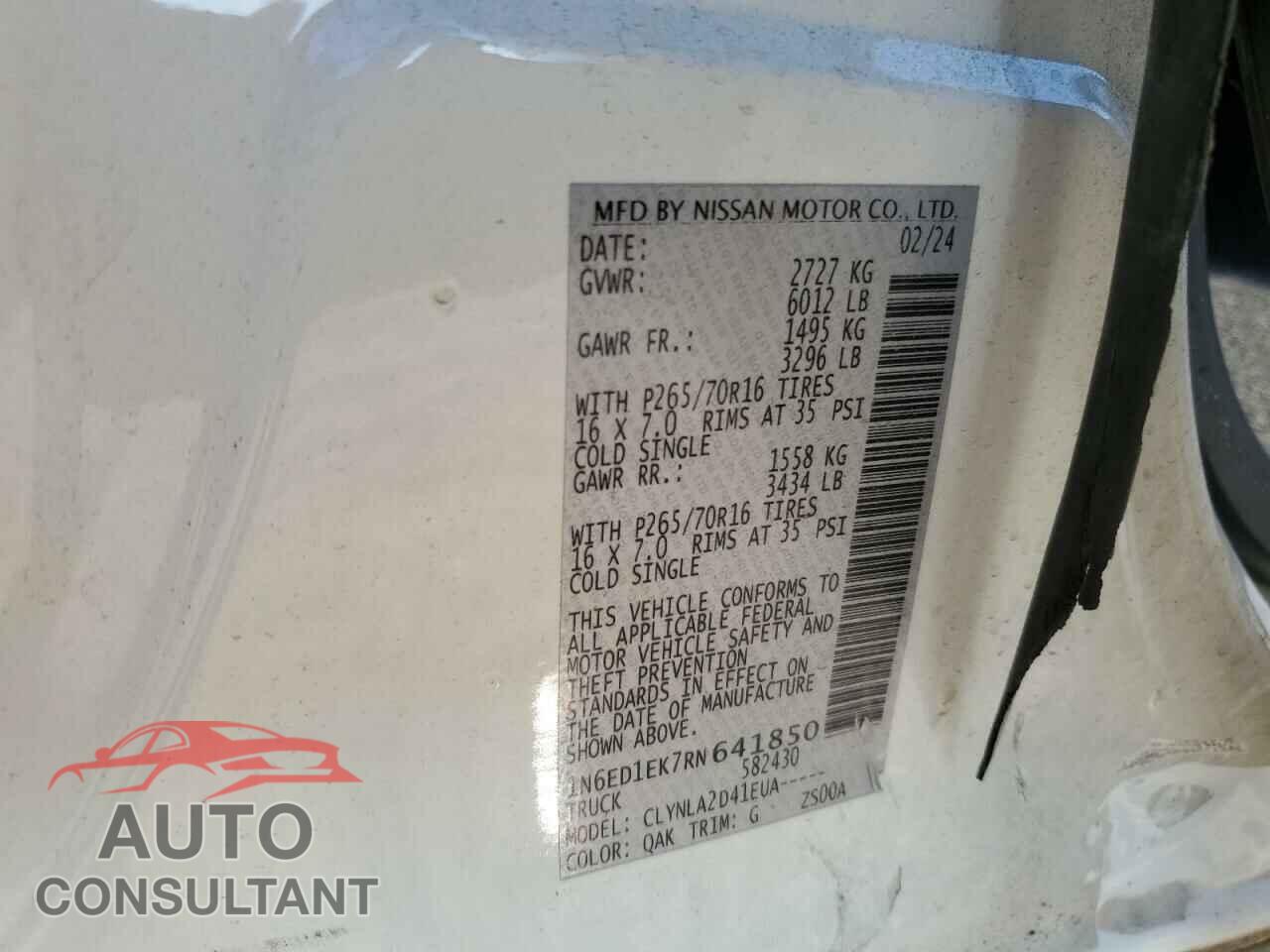 NISSAN FRONTIER 2024 - 1N6ED1EK7RN641850