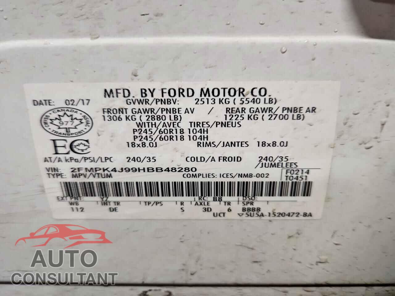 FORD EDGE 2017 - 2FMPK4J99HBB48280
