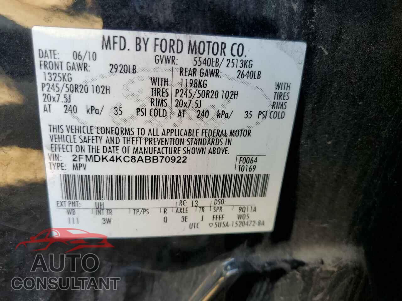 FORD EDGE 2010 - 2FMDK4KC8ABB70922