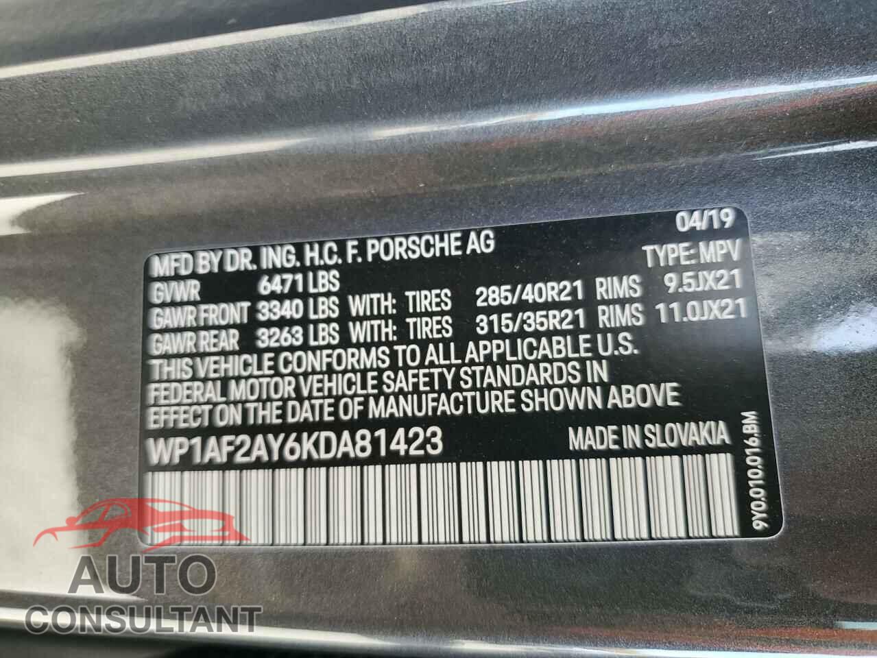 PORSCHE CAYENNE 2019 - WP1AF2AY6KDA81423