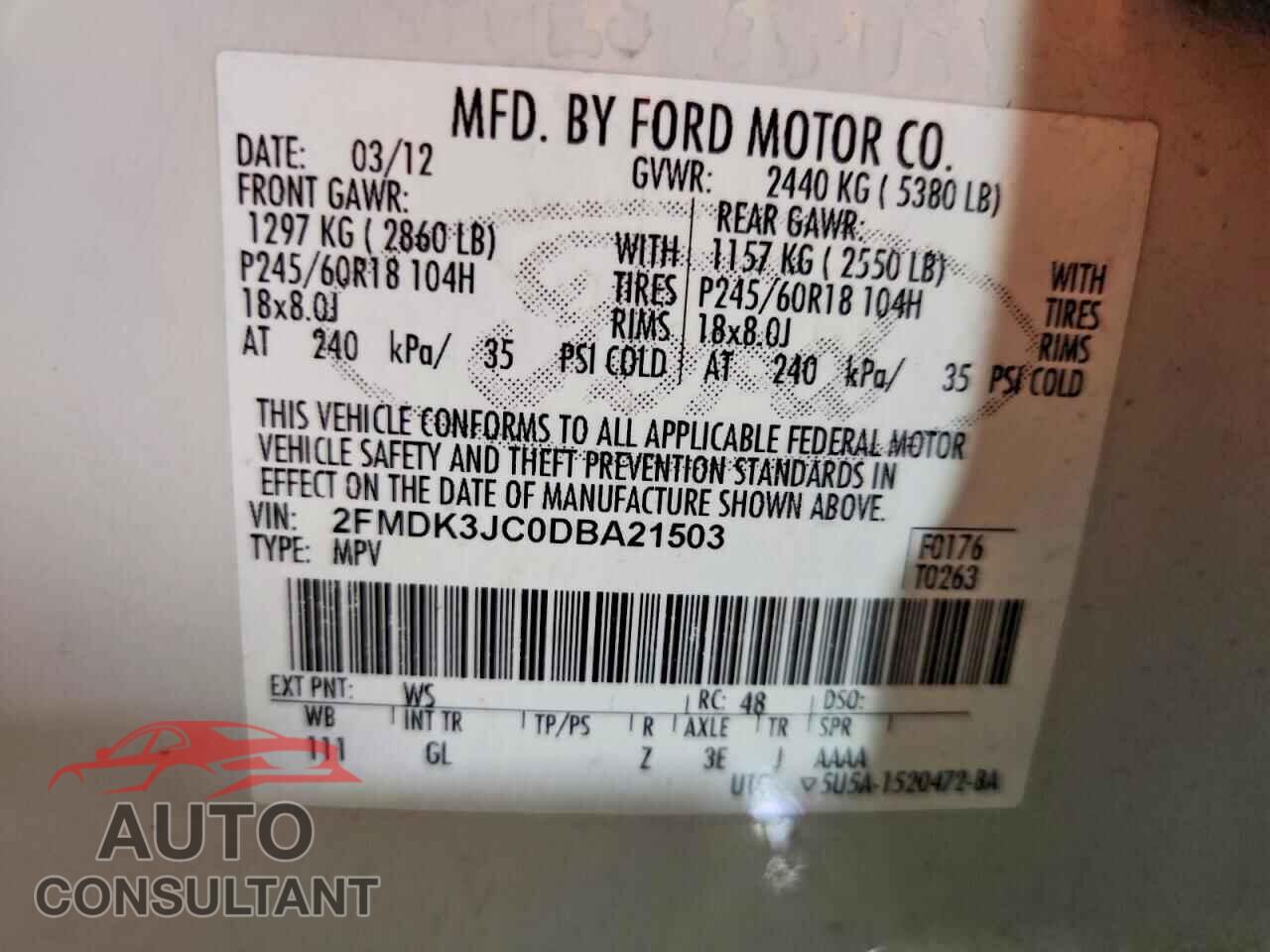 FORD EDGE 2013 - 2FMDK3JC0DBA21503