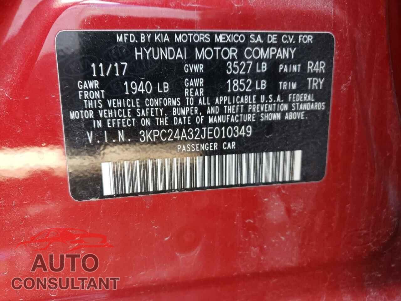 HYUNDAI ACCENT 2018 - 3KPC24A32JE010349
