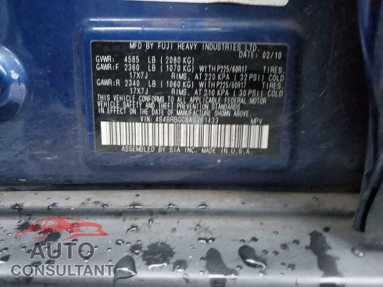 SUBARU OUTBACK 2010 - 4S4BRBGC6A3361433