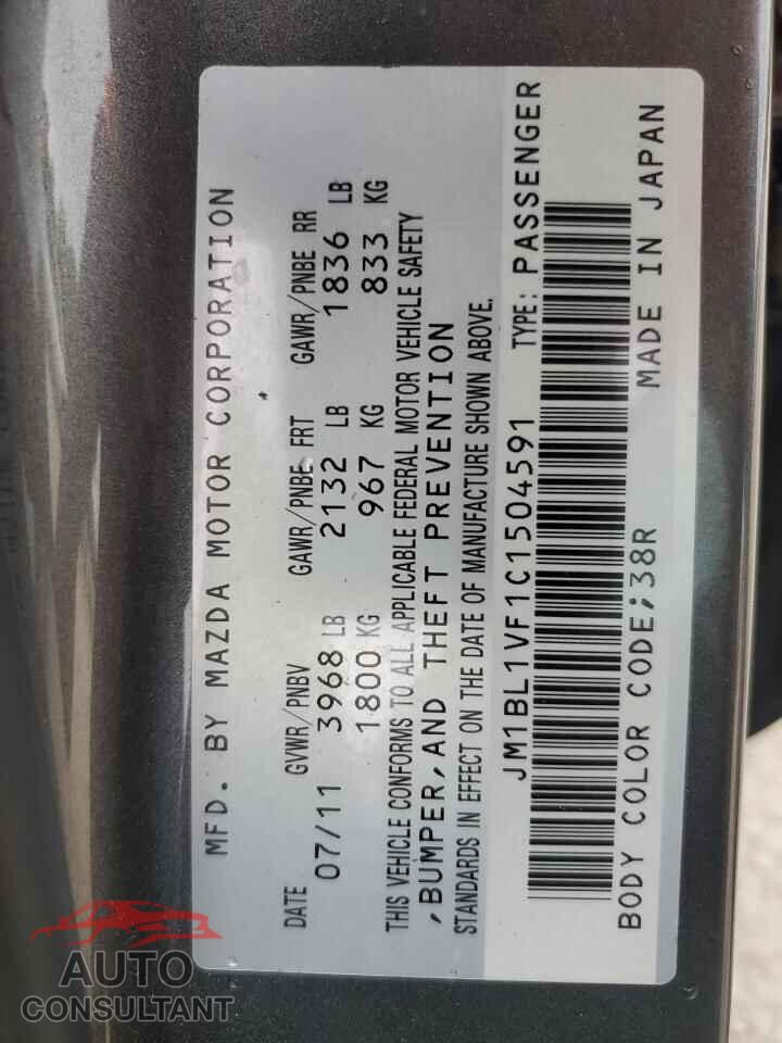 MAZDA 3 2012 - JM1BL1VF1C1504591