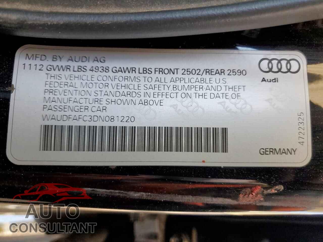 AUDI A6 2013 - WAUDFAFC3DN081220
