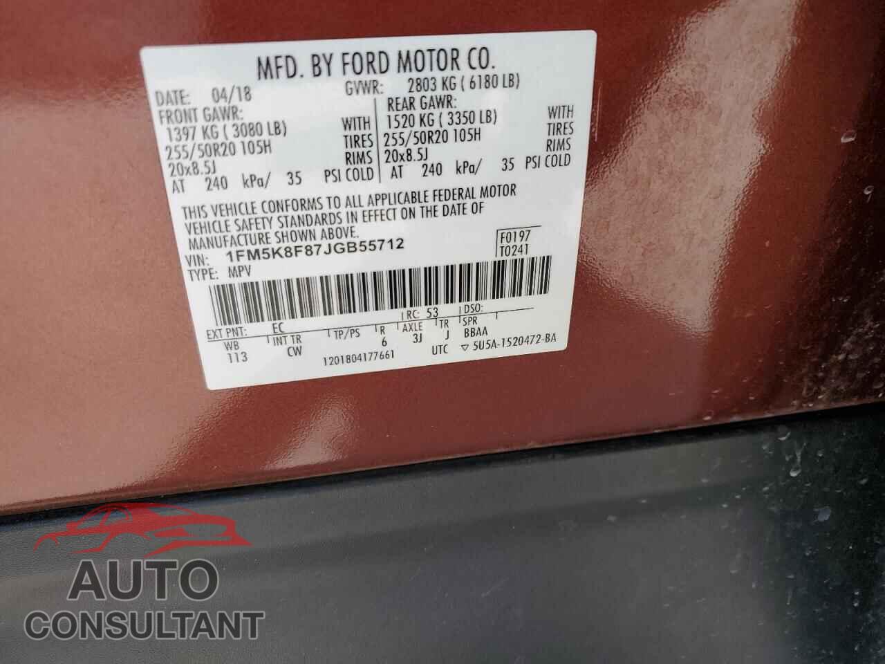 FORD EXPLORER 2018 - 1FM5K8F87JGB55712