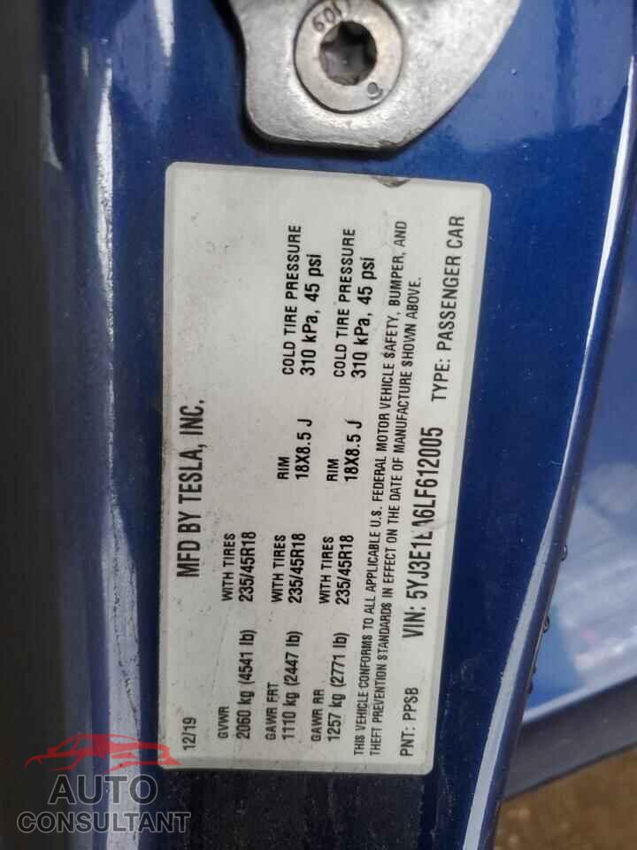 TESLA MODEL 3 2020 - 5YJ3E1EA6LF612005