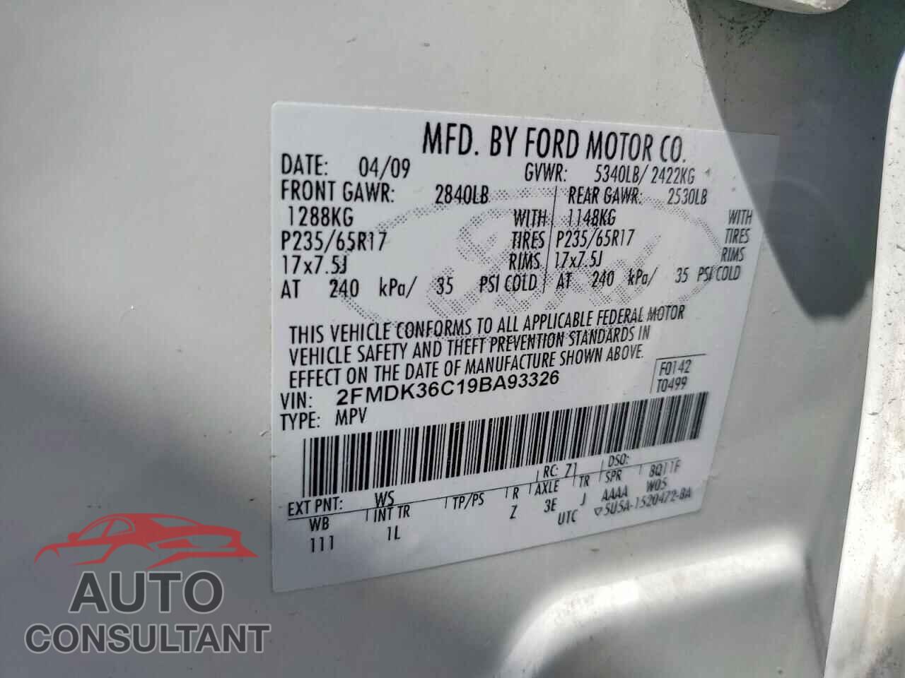 FORD EDGE 2009 - 2FMDK36C19BA93326