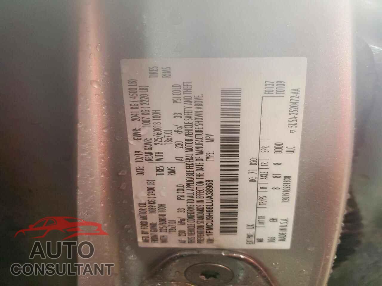 FORD ESCAPE 2020 - 1FMCU9H66LUA38968