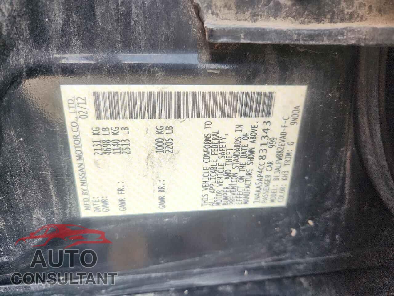 NISSAN MAXIMA 2012 - 1N4AA5AP4CC831343