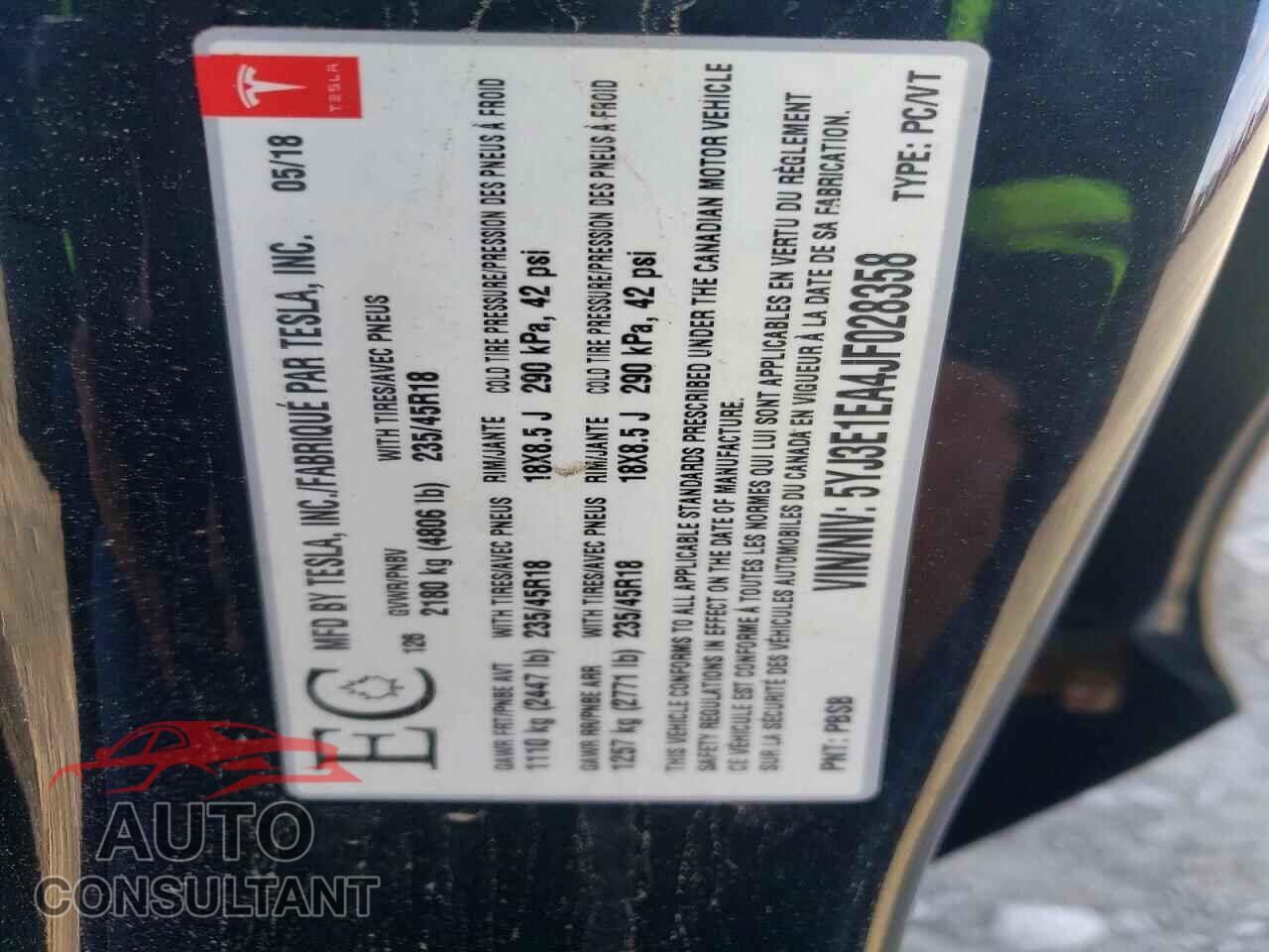 TESLA MODEL 3 2018 - 5YJ3E1EA4JF028358