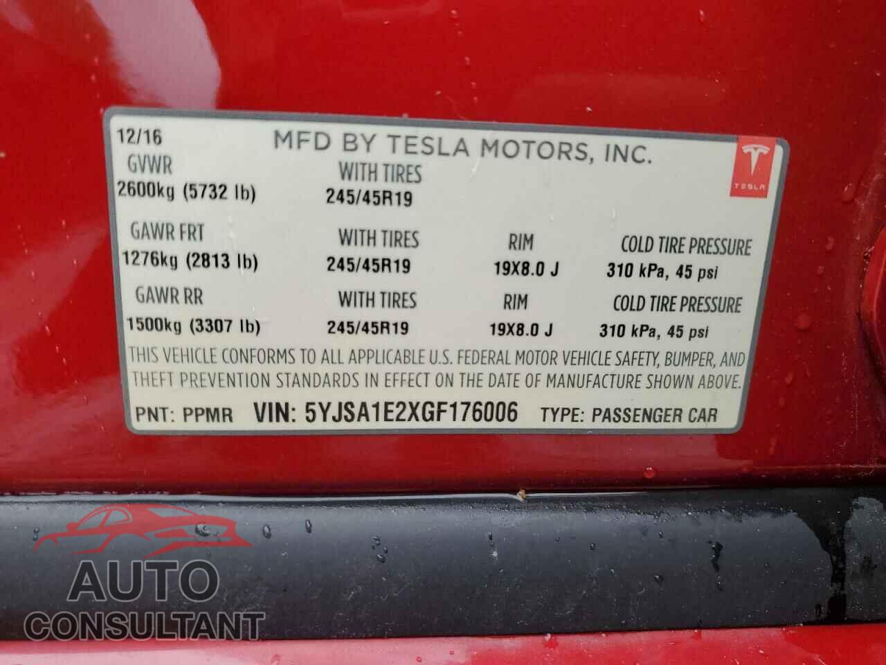 TESLA MODEL S 2016 - 5YJSA1E2XGF176006