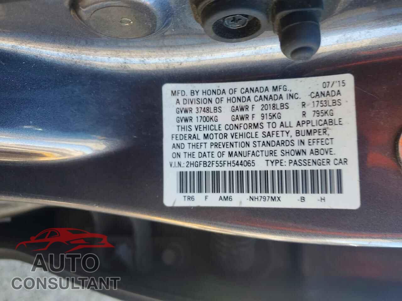 HONDA CIVIC 2015 - 2HGFB2F55FH544065