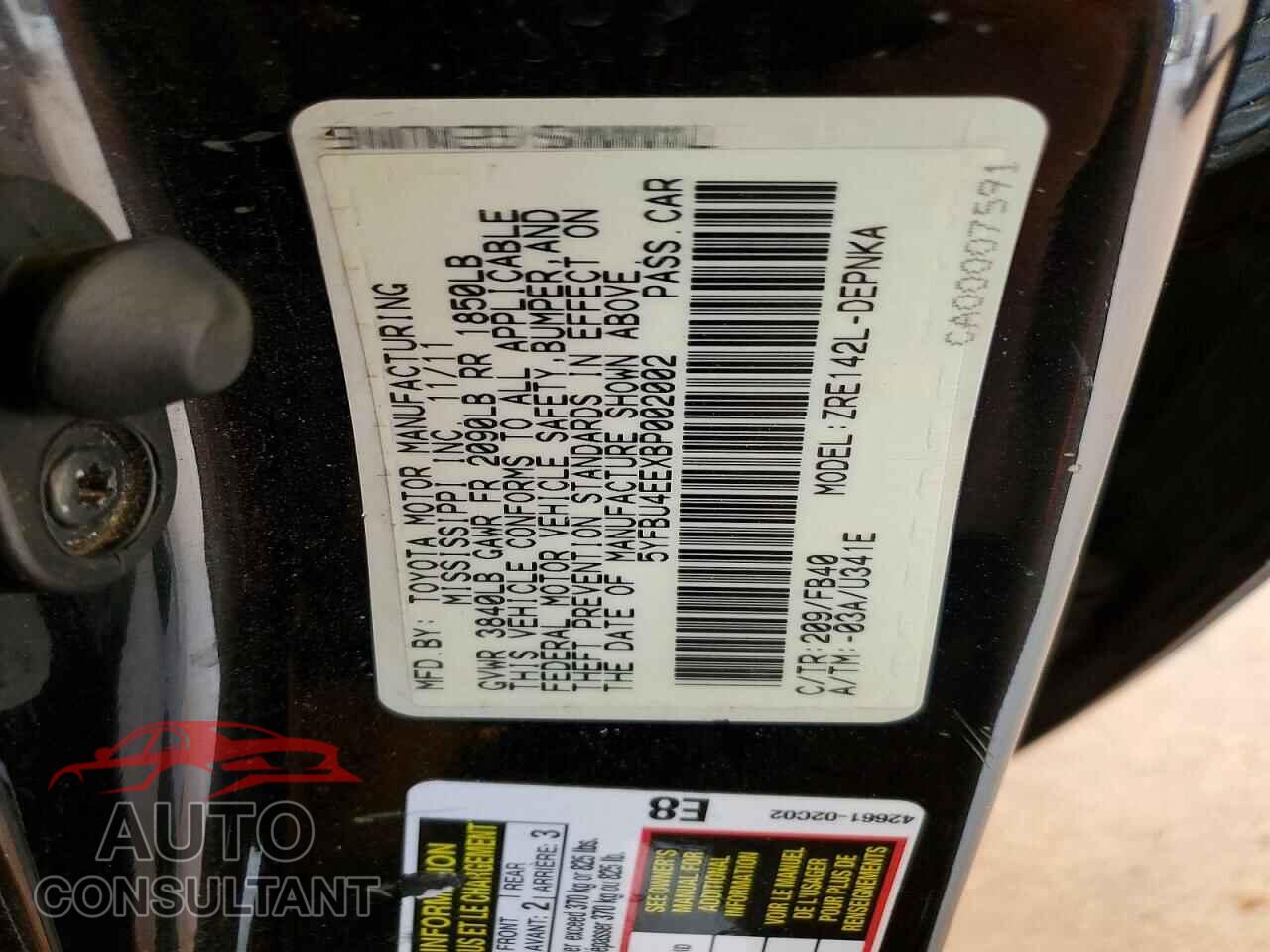 TOYOTA COROLLA 2011 - 5YFBU4EEXBP002002