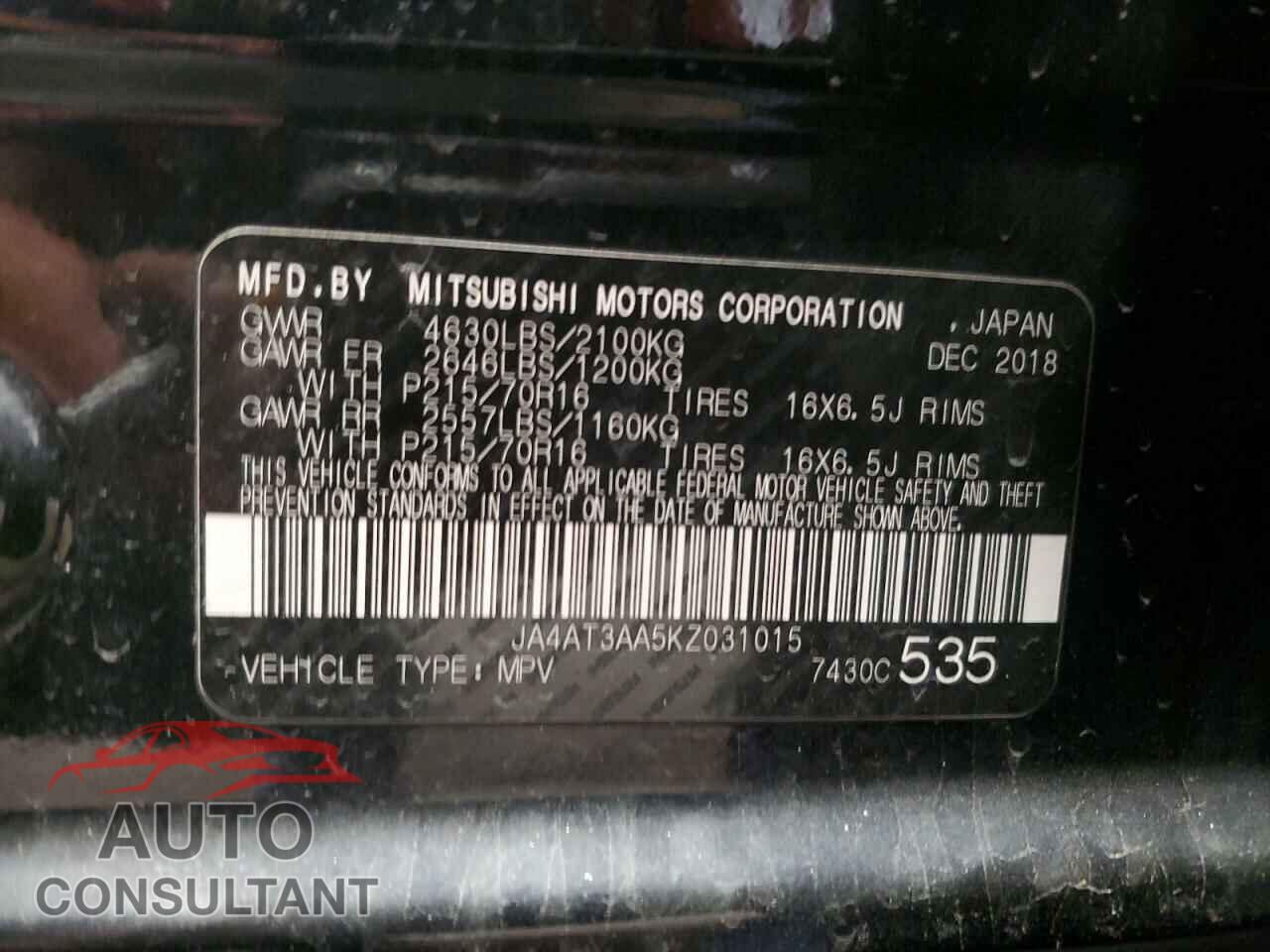 MITSUBISHI ECLIPSE 2019 - JA4AT3AA5KZ031015
