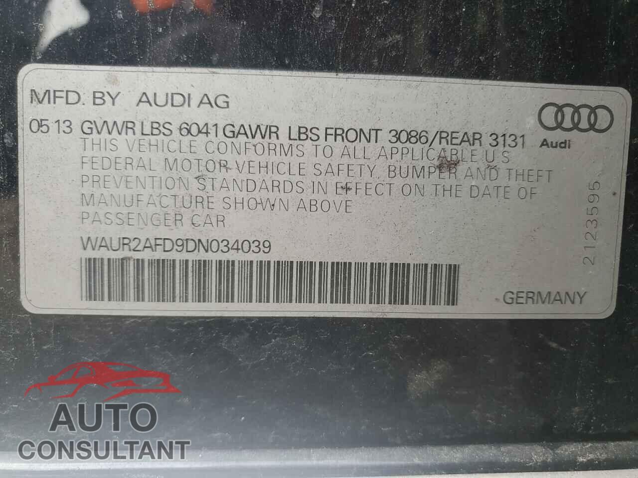 AUDI A8 2013 - WAUR2AFD9DN034039