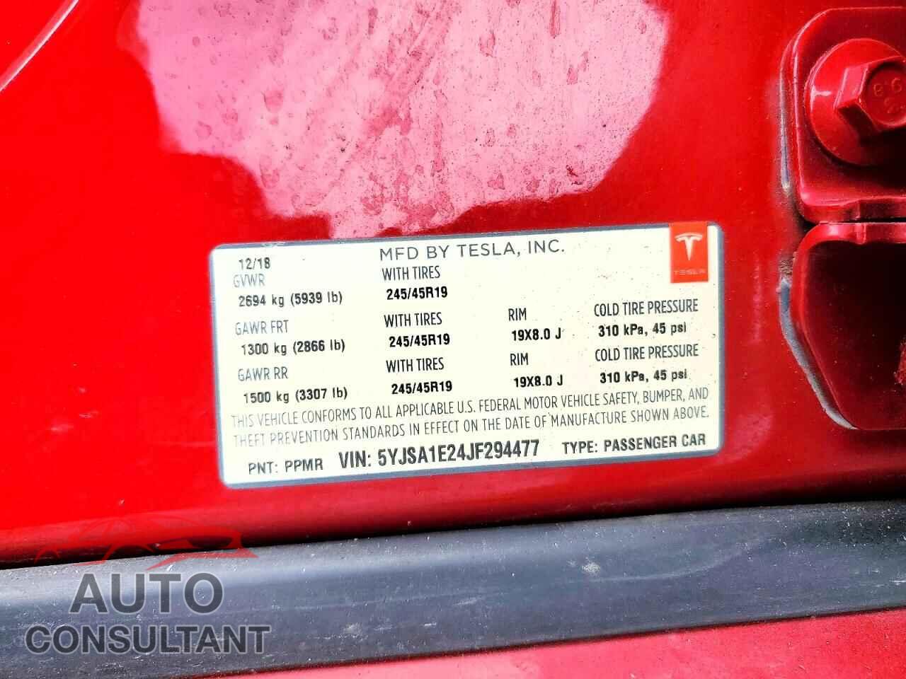TESLA MODEL S 2018 - 5YJSA1E24JF294477