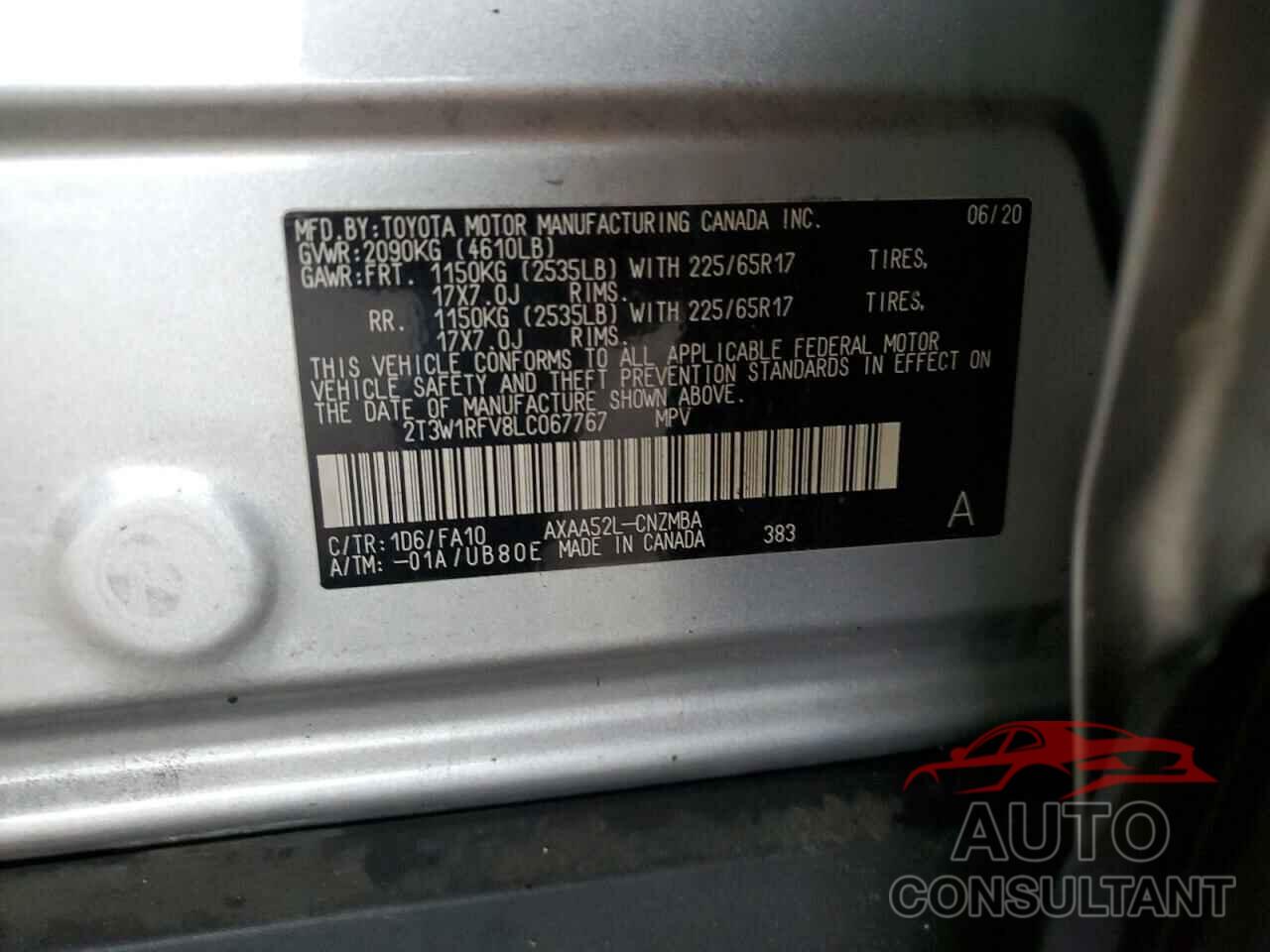 TOYOTA RAV4 2020 - 2T3W1RFV8LC067767