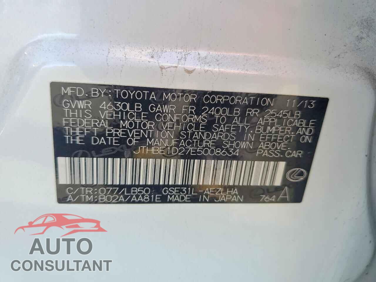 LEXUS IS 350 2014 - JTHBE1D27E5008634