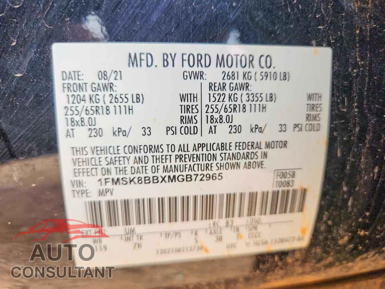 FORD EXPLORER 2021 - 1FMSK8BBXMGB72965
