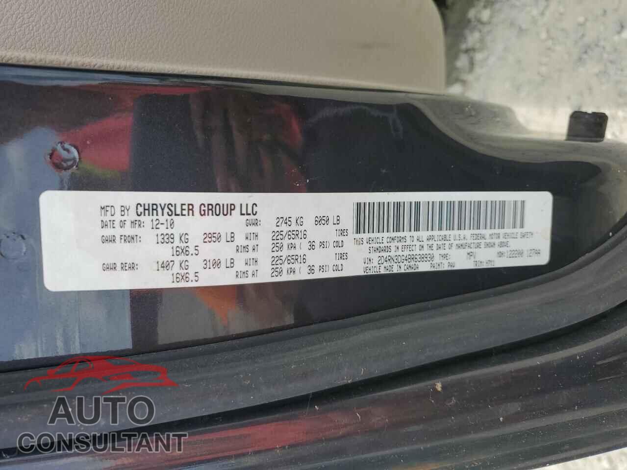 DODGE CARAVAN 2011 - 2D4RN3DG4BR638930